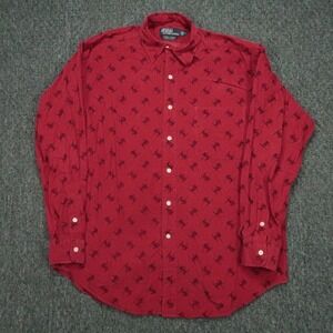 VINTAGE Polo Ralph Lauren Shirt Men Medium Red Lowell Sport Corduroy Ski Print